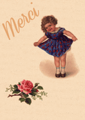 Merci petite fille en bleu et rose